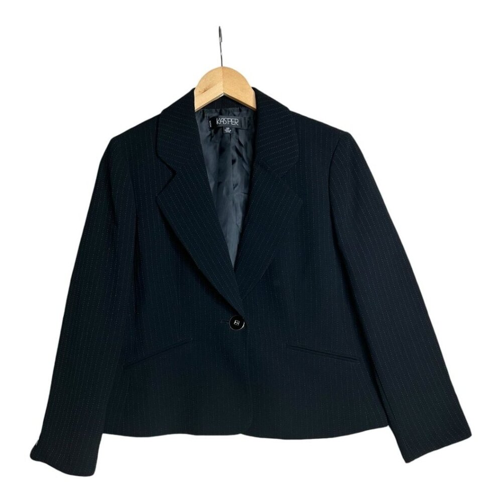 Kasper One Button Striped Blazer size 12P Black